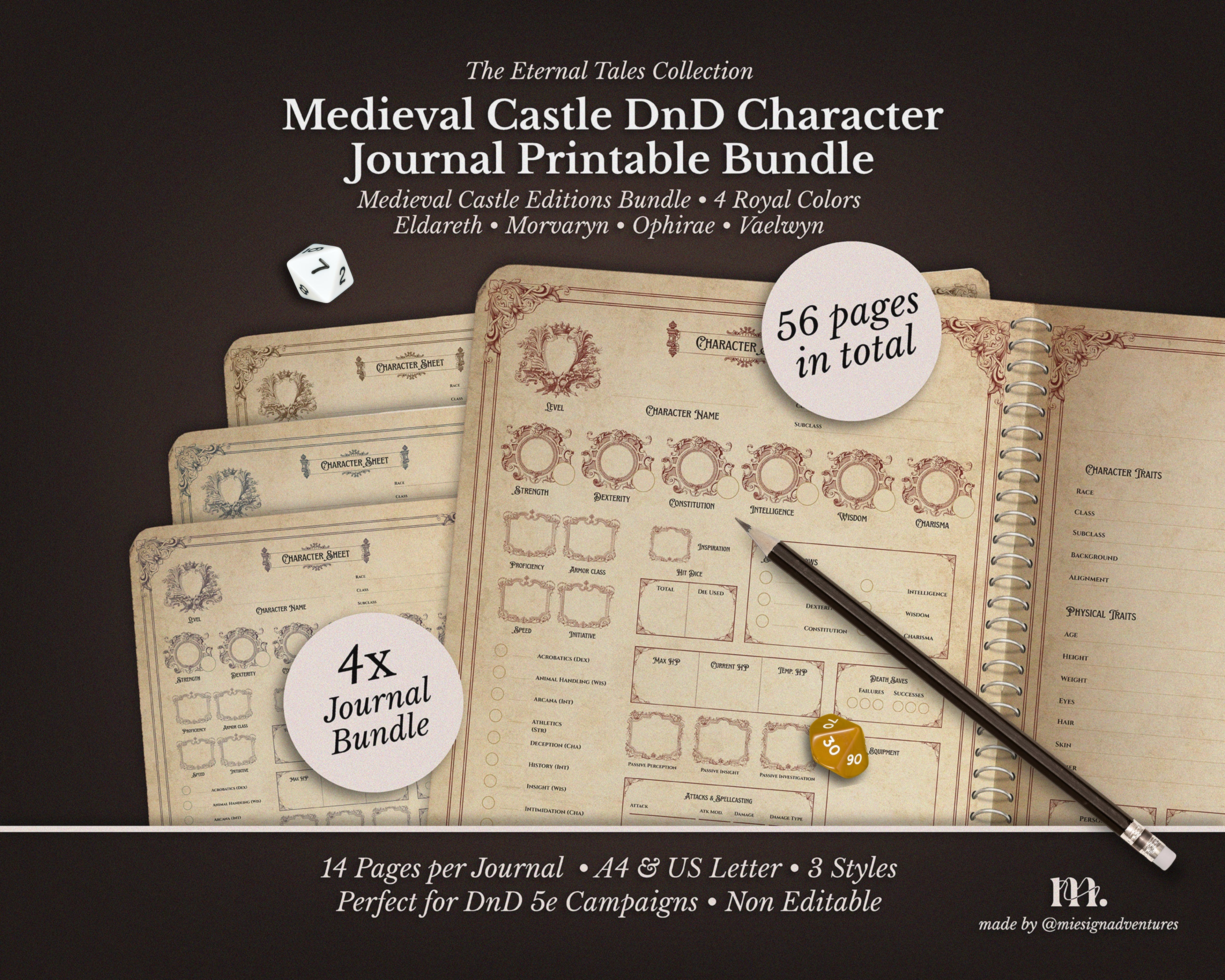 D&D 5e Character Journal Bundle Printable | Medieval Caslte Edition