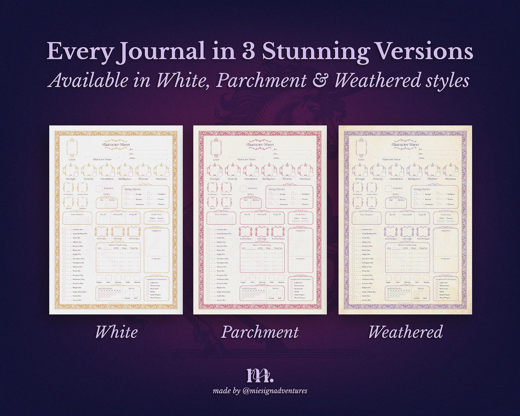 D&D 5e Character Journal Bundle Printable | Mystic Unicorn Edition