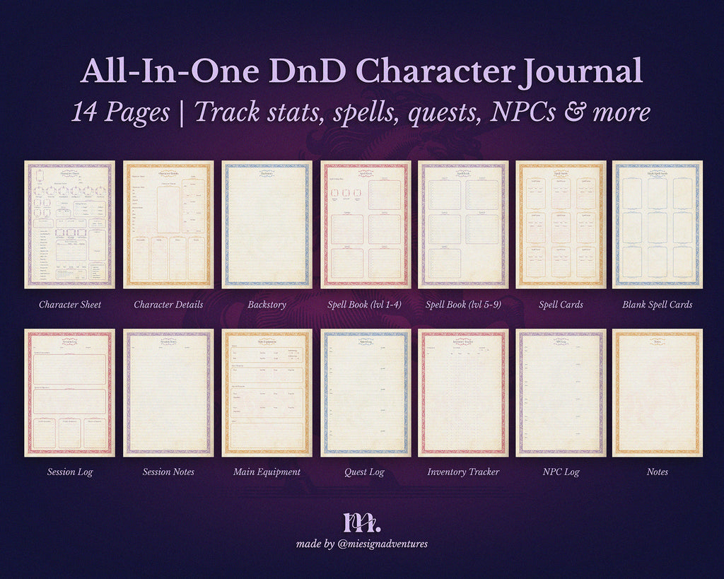 D&D 5e Character Journal Bundle Printable | Mystic Unicorn Edition