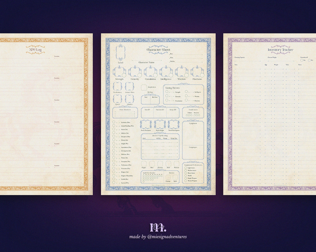 D&D 5e Character Journal Bundle Printable | Mystic Unicorn Edition