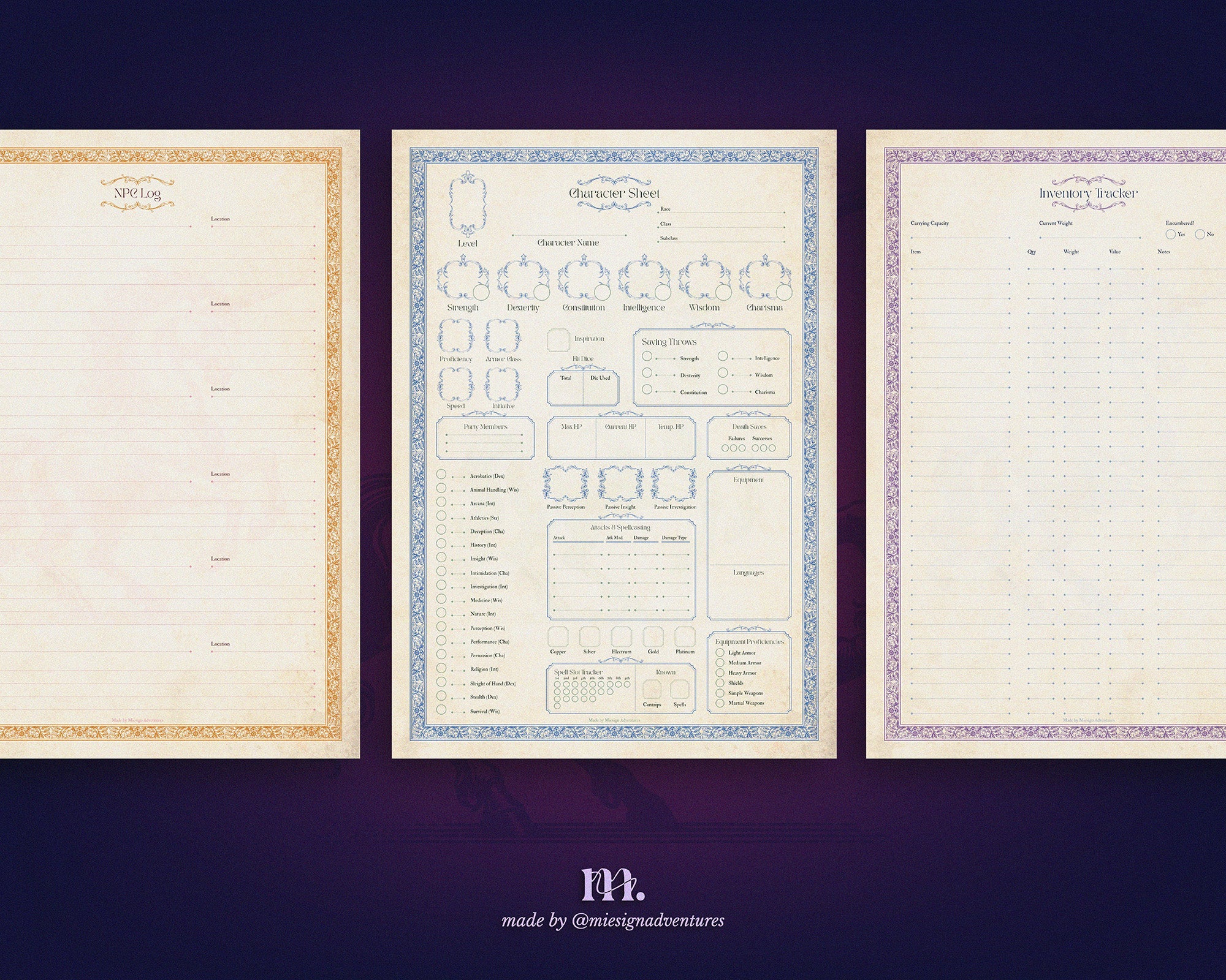D&D 5e Character Journal Bundle Printable | Mystic Unicorn Edition