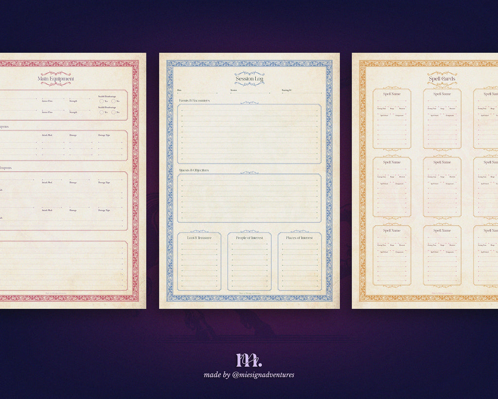 D&D 5e Character Journal Bundle Printable | Mystic Unicorn Edition