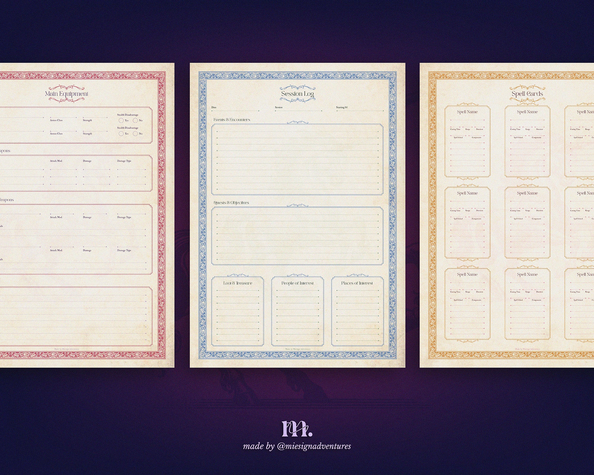 D&D 5e Character Journal Bundle Printable | Mystic Unicorn Edition