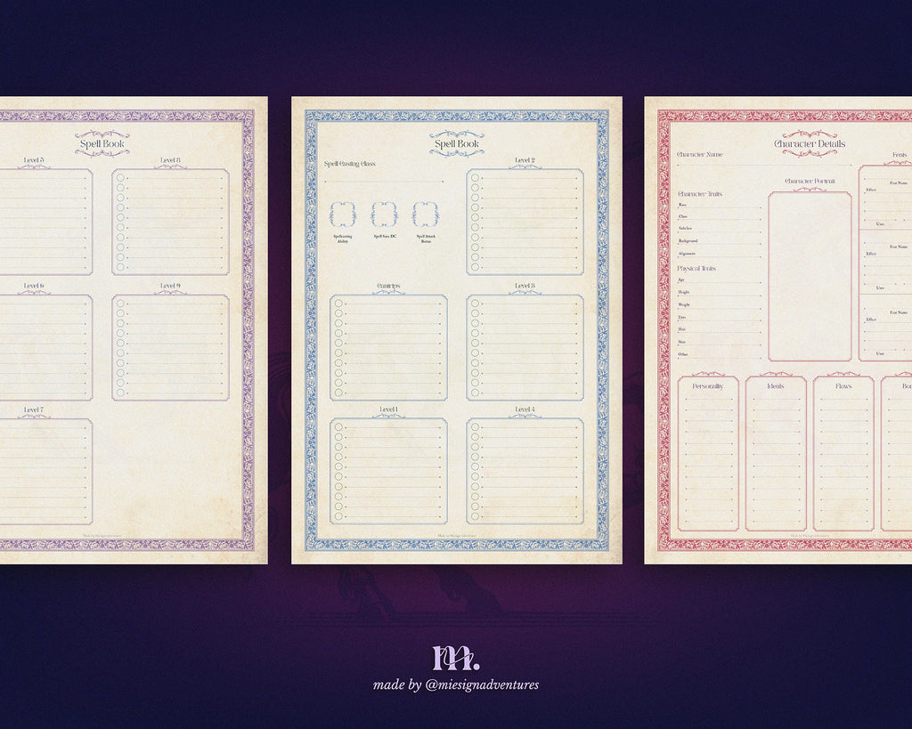 D&D 5e Character Journal Bundle Printable | Mystic Unicorn Edition