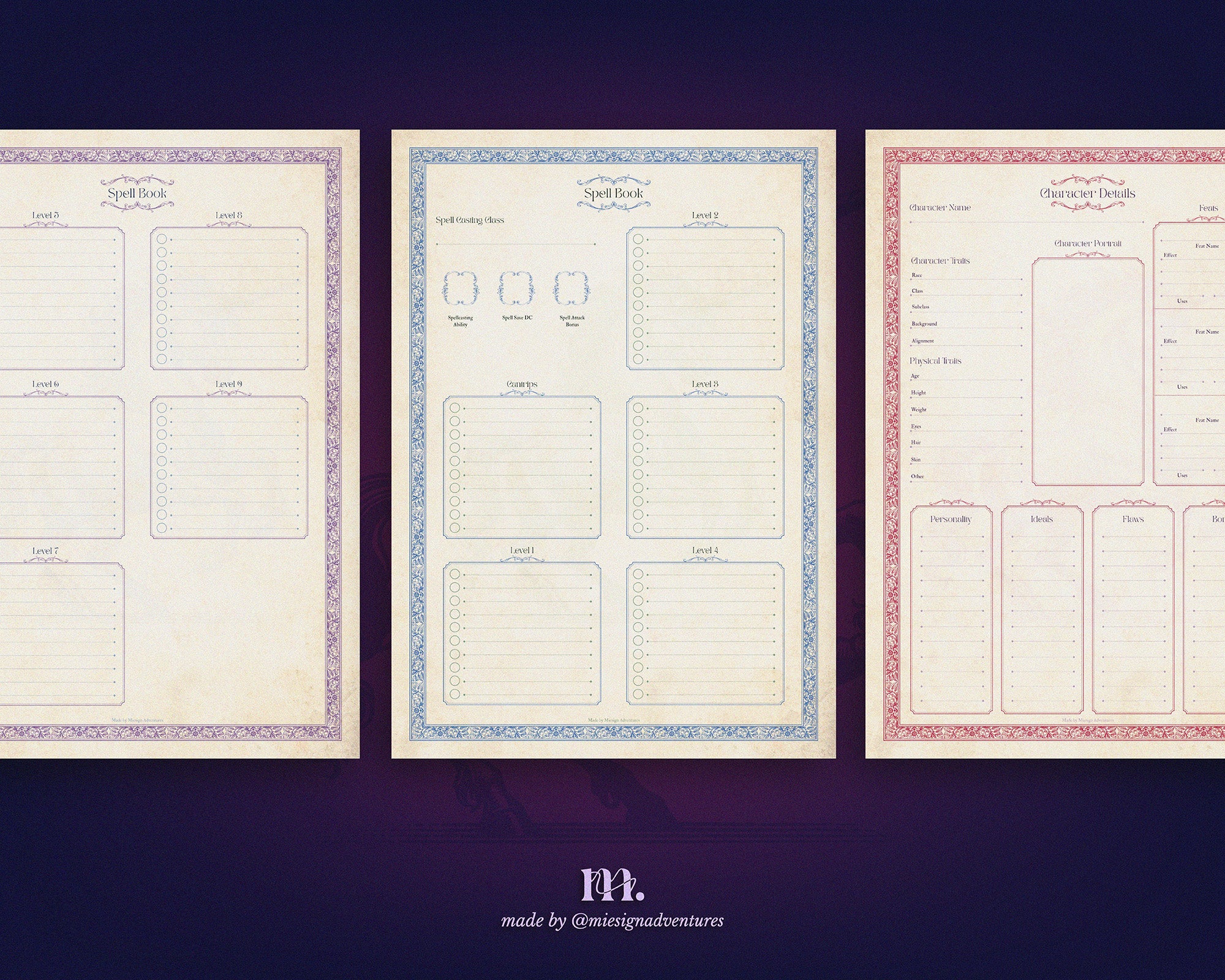 D&D 5e Character Journal Bundle Printable | Mystic Unicorn Edition