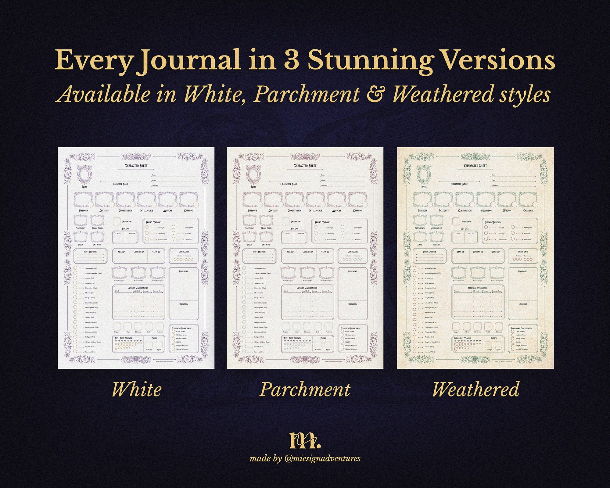 D&D 5e Character Journal Bundle Printable | Royal Griffin Edition
