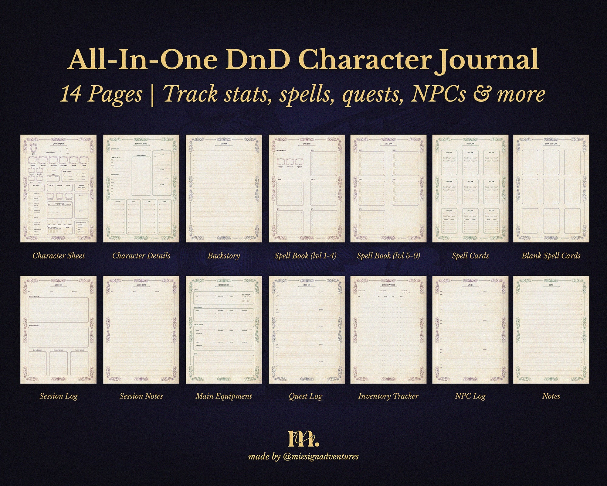 D&D 5e Character Journal Bundle Printable | Royal Griffin Edition