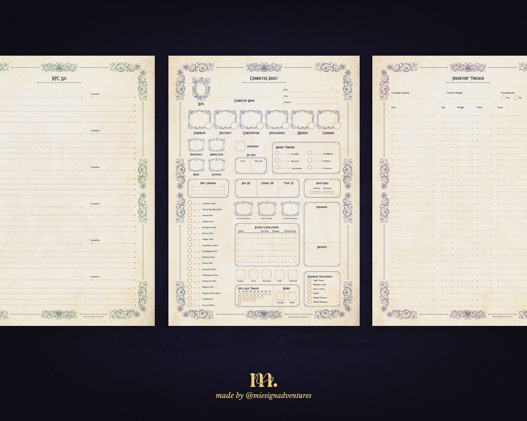 D&D 5e Character Journal Bundle Printable | Royal Griffin Edition