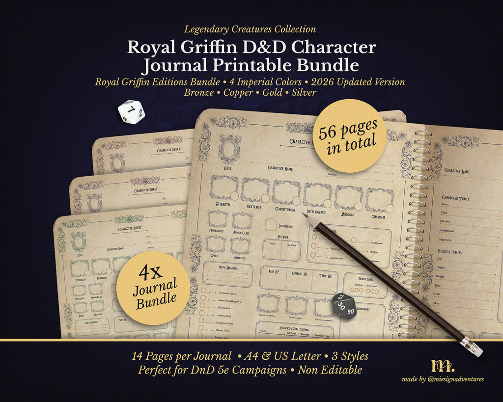 D&D 5e Character Journal Bundle Printable | Royal Griffin Edition