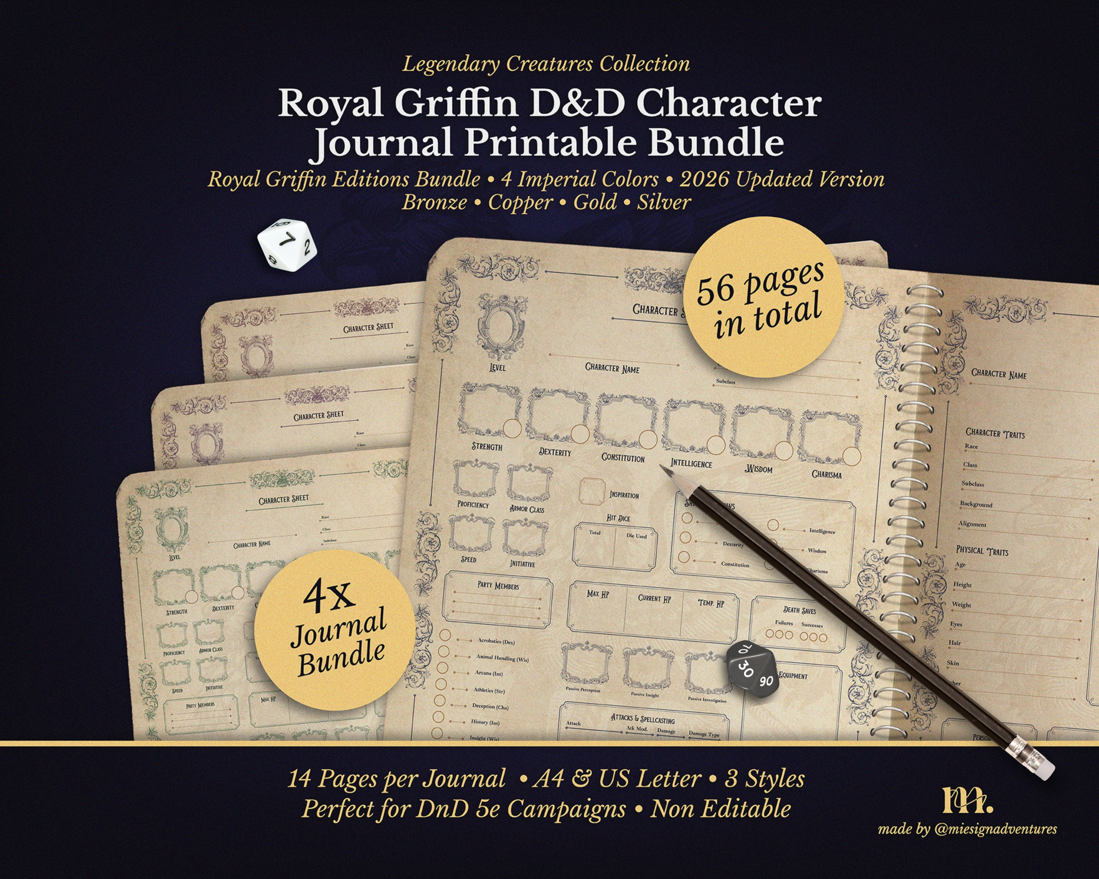 D&D 5e Character Journal Bundle Printable | Royal Griffin Edition
