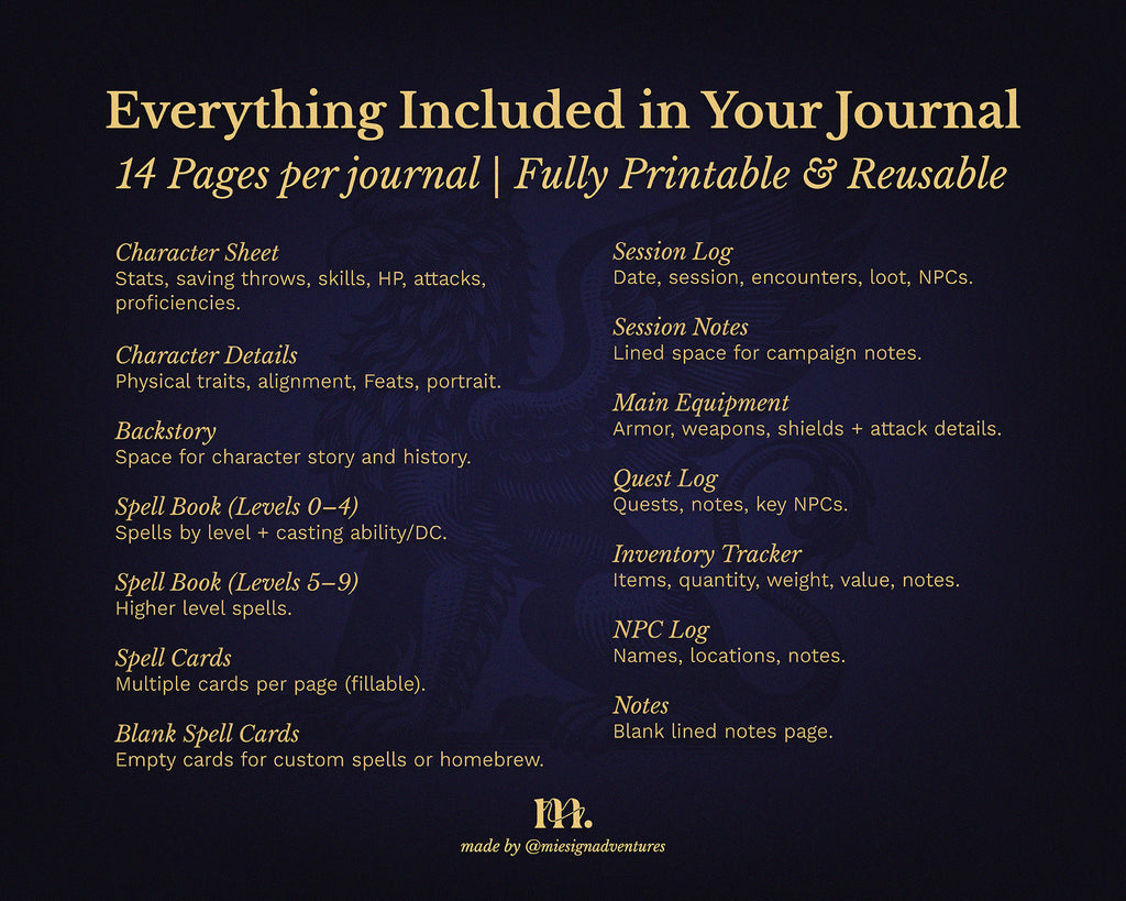 D&D 5e Character Journal Bundle Printable | Royal Griffin Edition
