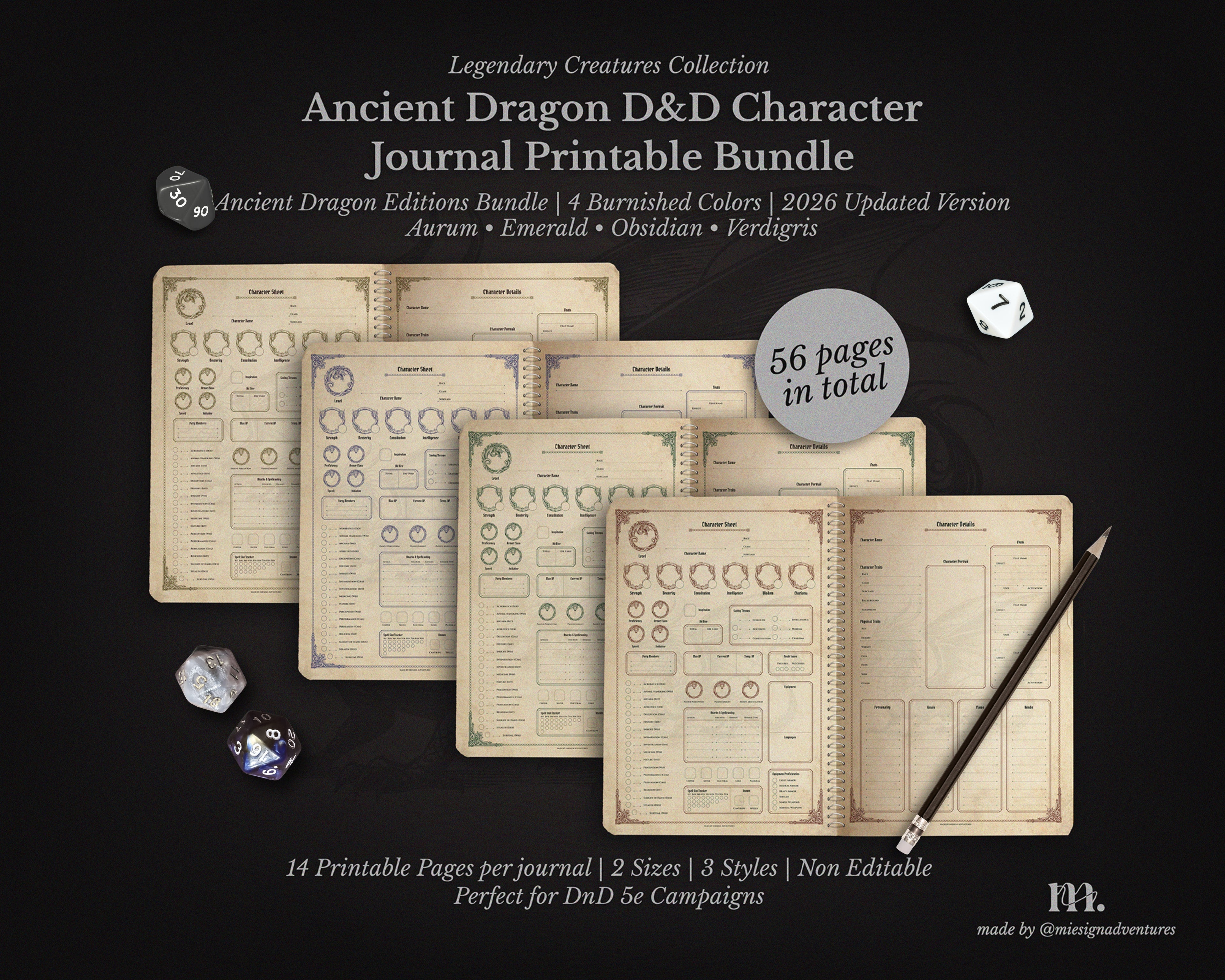 D&D 5e Character Journal Bundle Printable | Ancient Dragon Edition