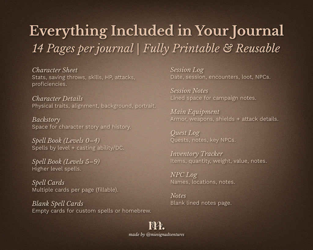 D&D 5e Character Journal Bundle Printable | Whimsical Edition