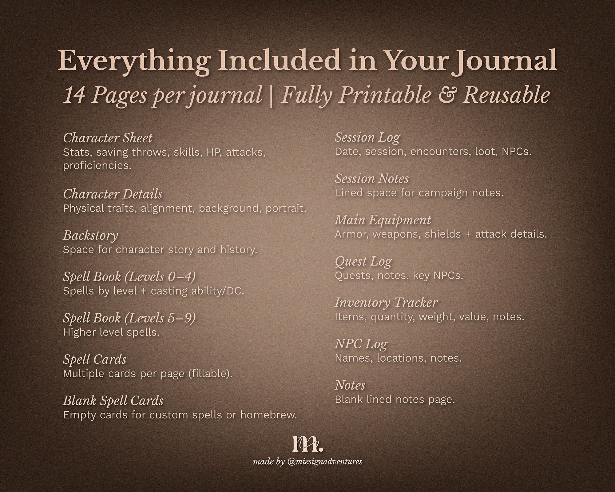 D&D 5e Character Journal Bundle Printable | Whimsical Edition