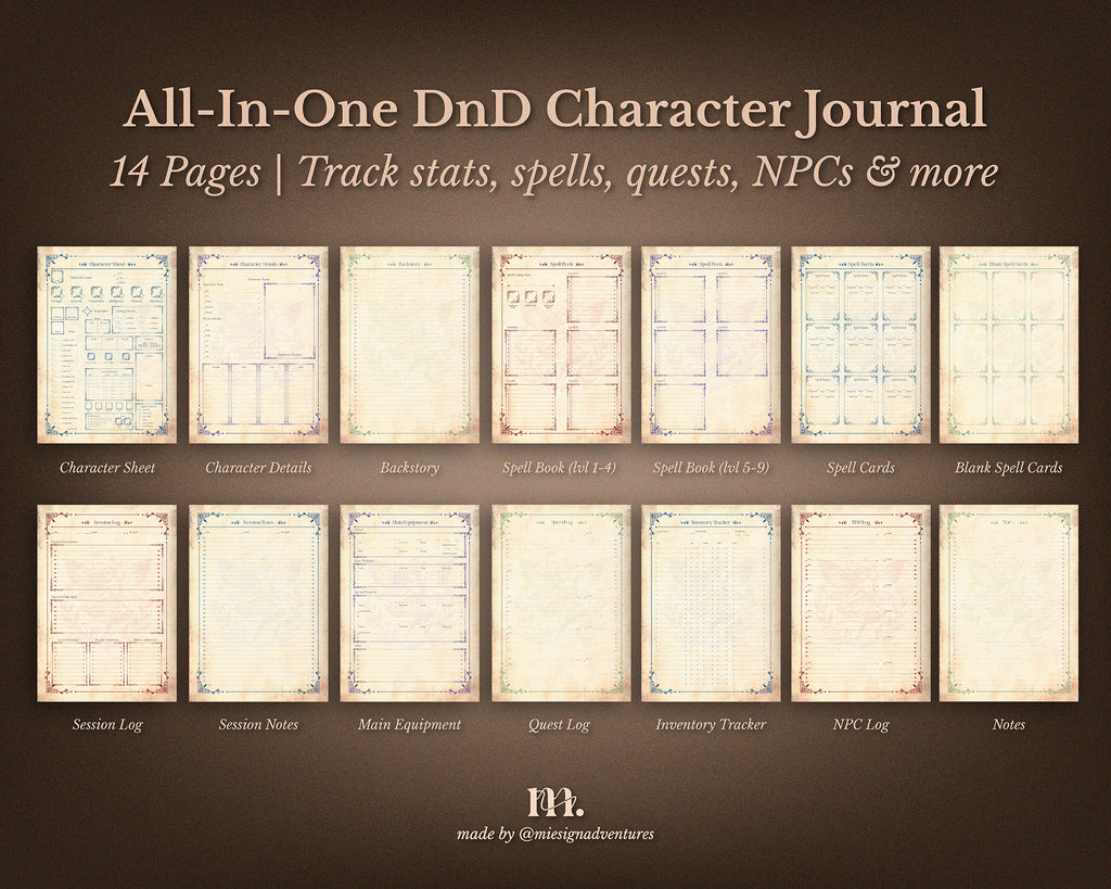 D&D 5e Character Journal Bundle Printable | Whimsical Edition