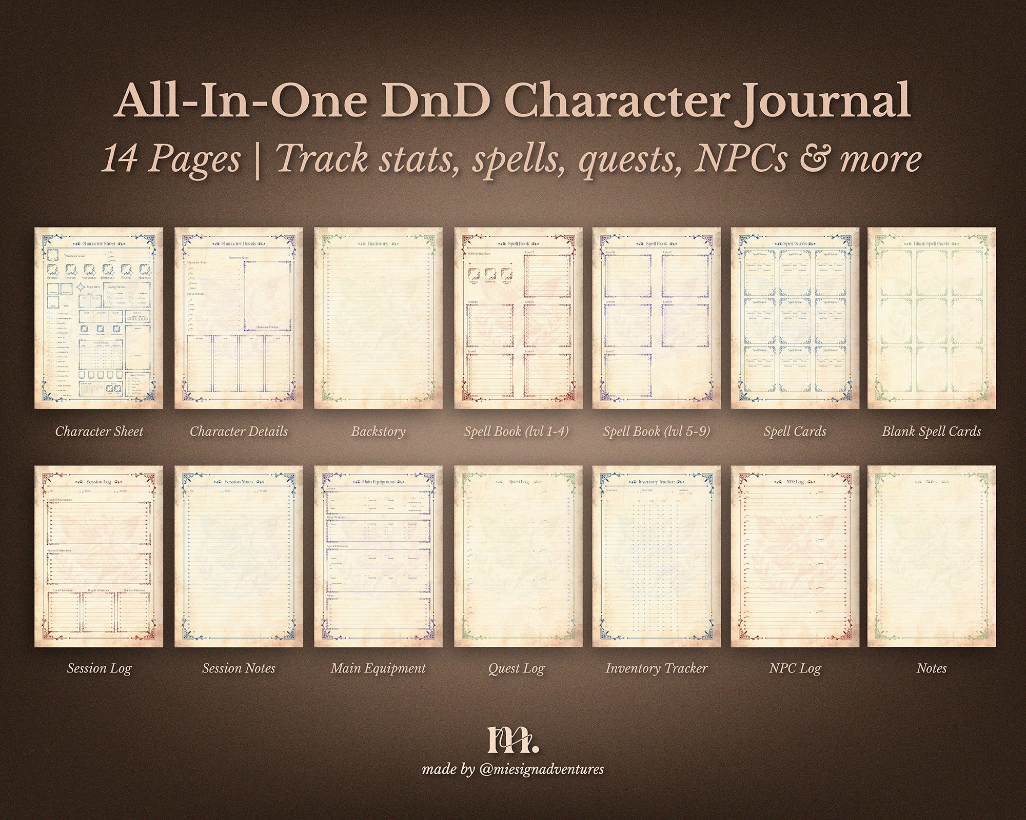 D&D 5e Character Journal Bundle Printable | Whimsical Edition