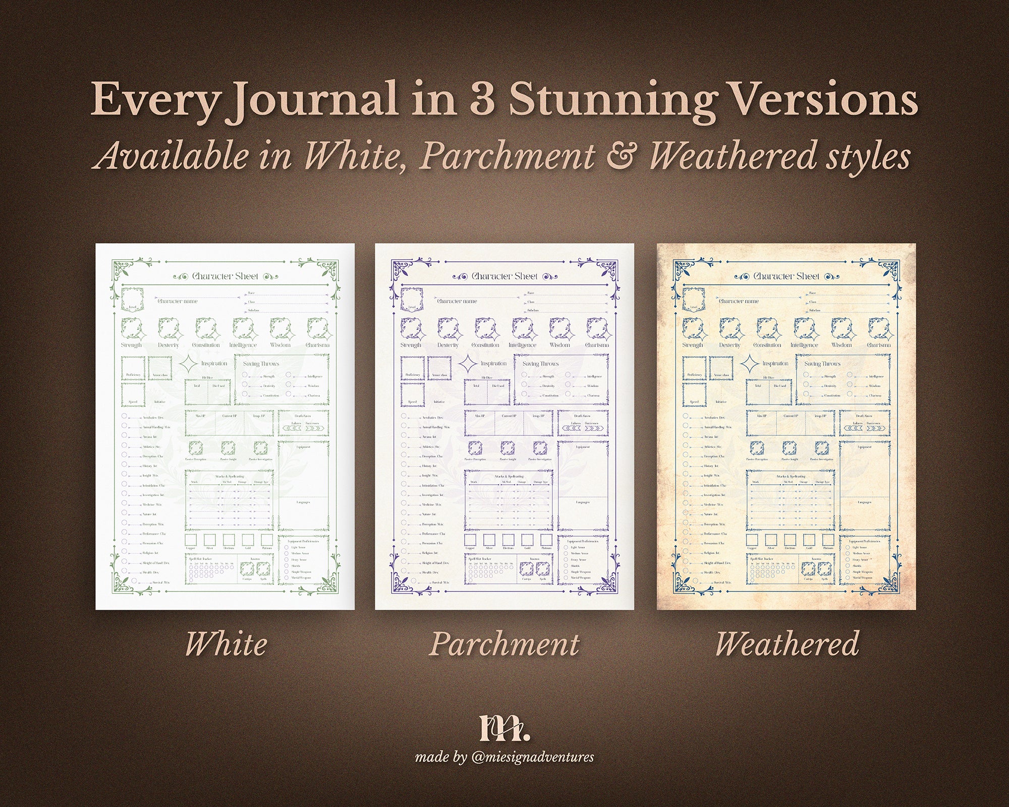D&D 5e Character Journal Bundle Printable | Whimsical Edition