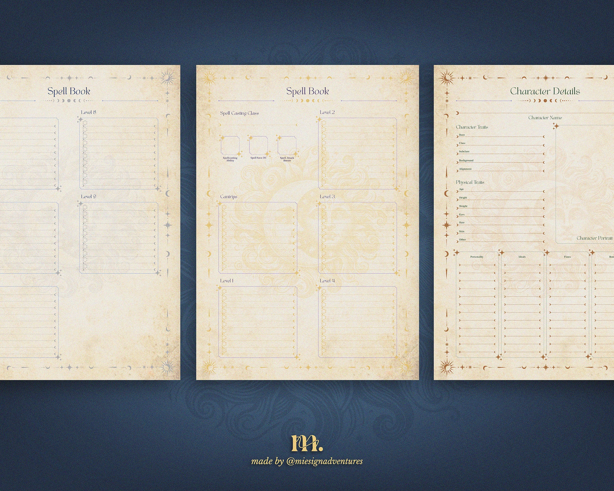D&D 5e Character Journal Bundle Printable | Celestial Edition