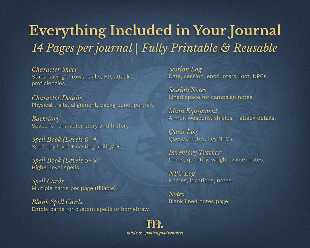 D&D 5e Character Journal Bundle Printable | Celestial Edition