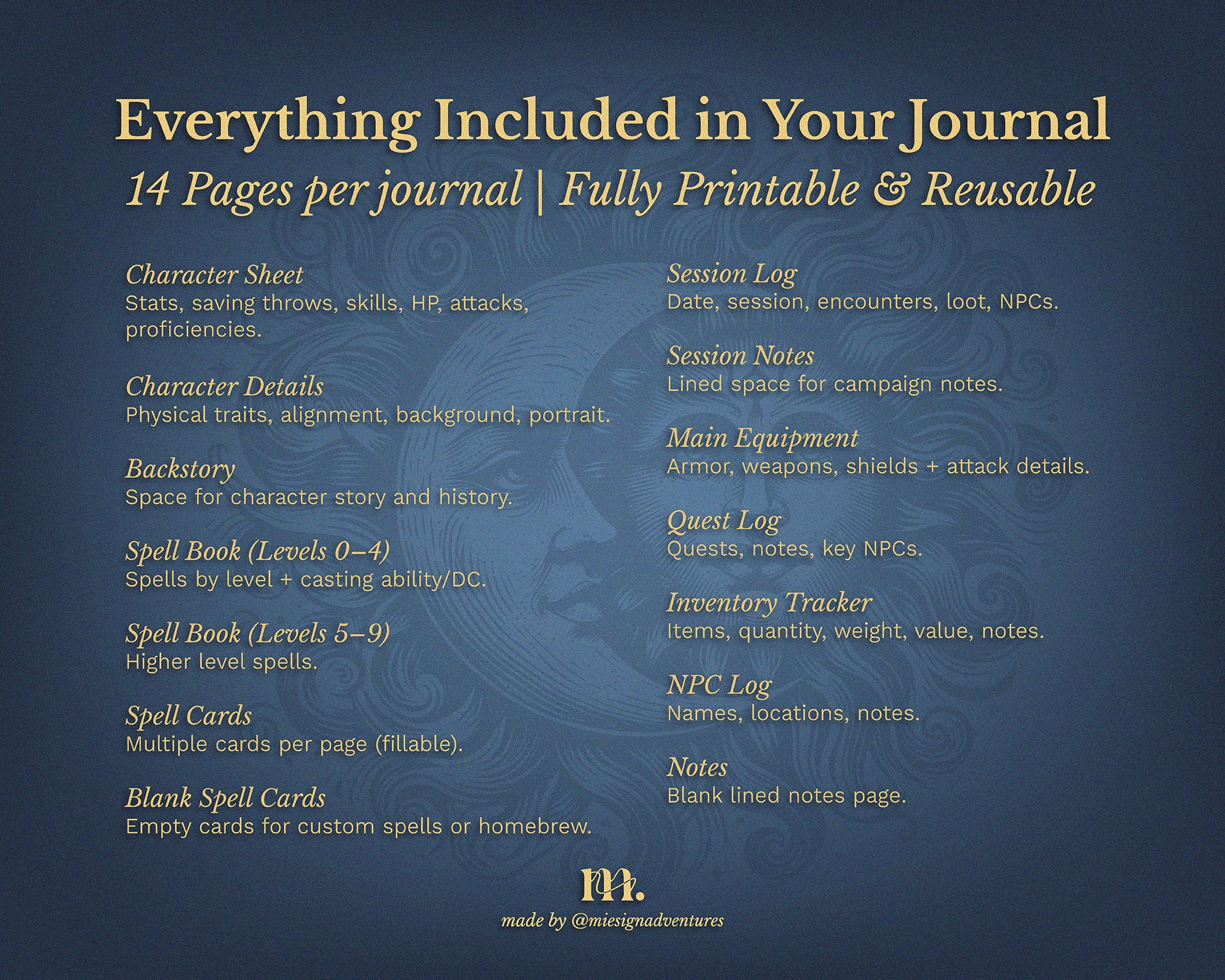 D&D 5e Character Journal Bundle Printable | Celestial Edition
