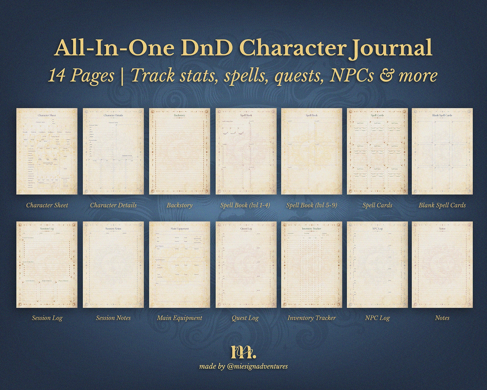 D&D 5e Character Journal Bundle Printable | Celestial Edition