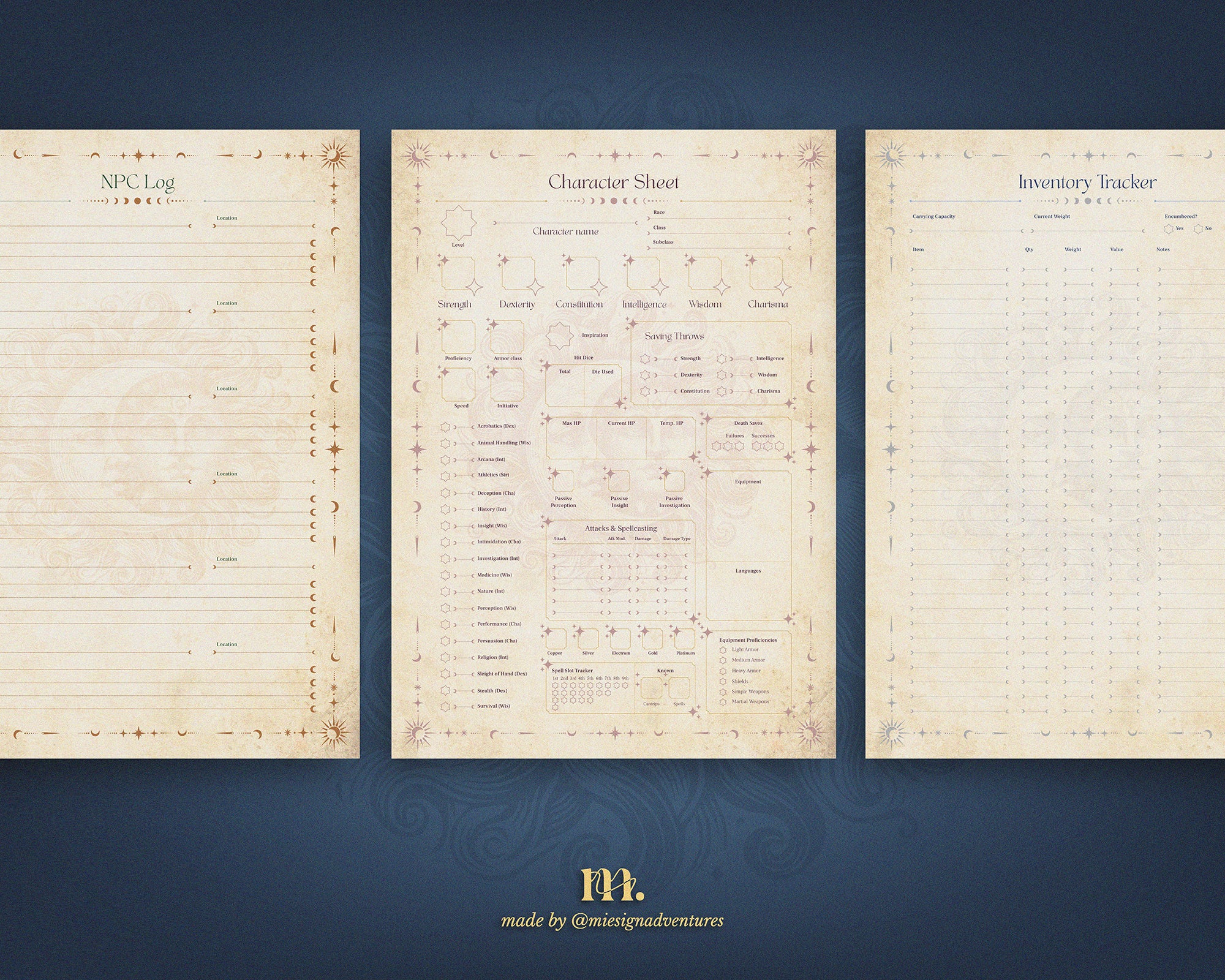 D&D 5e Character Journal Bundle Printable | Celestial Edition