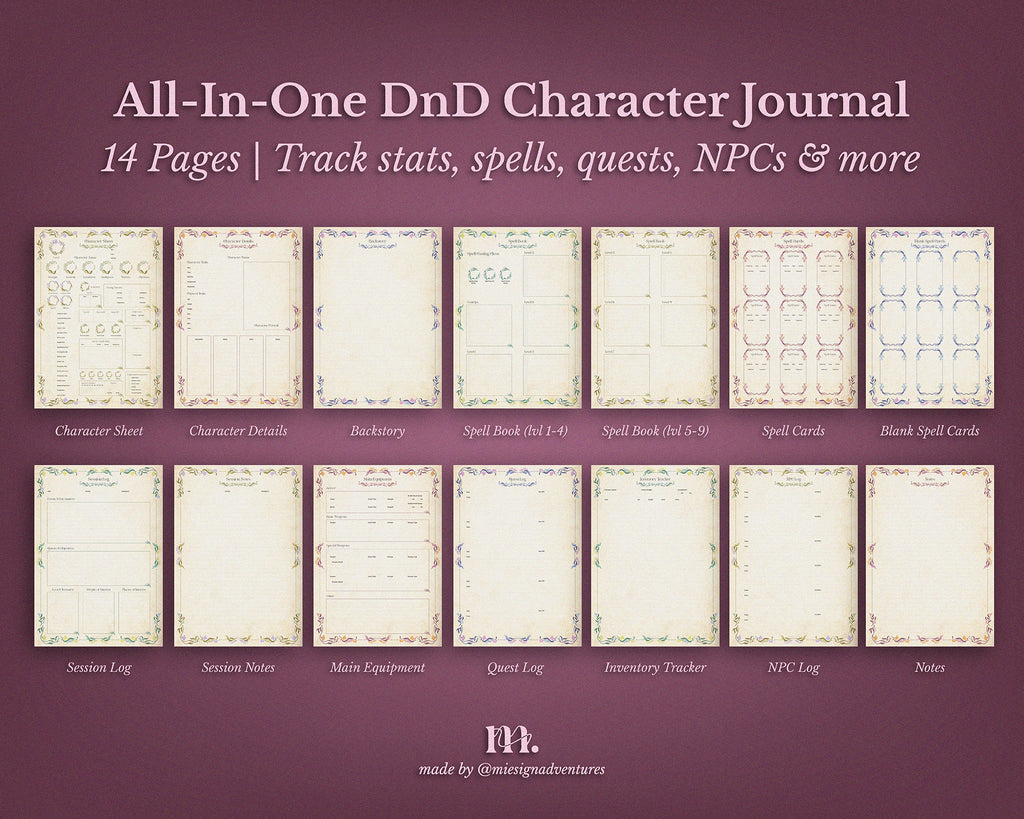 D&D 5e Character Journal Bundle Printable | Floral Fantasy Edition