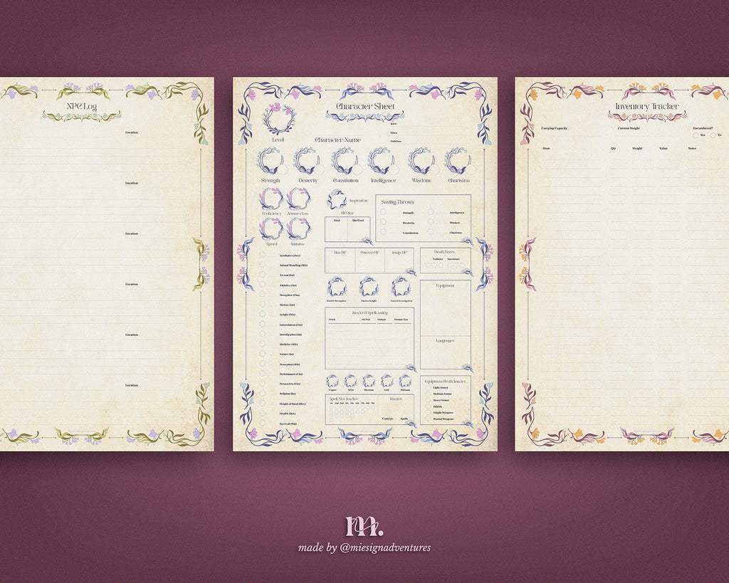 D&D 5e Character Journal Bundle Printable | Floral Fantasy Edition