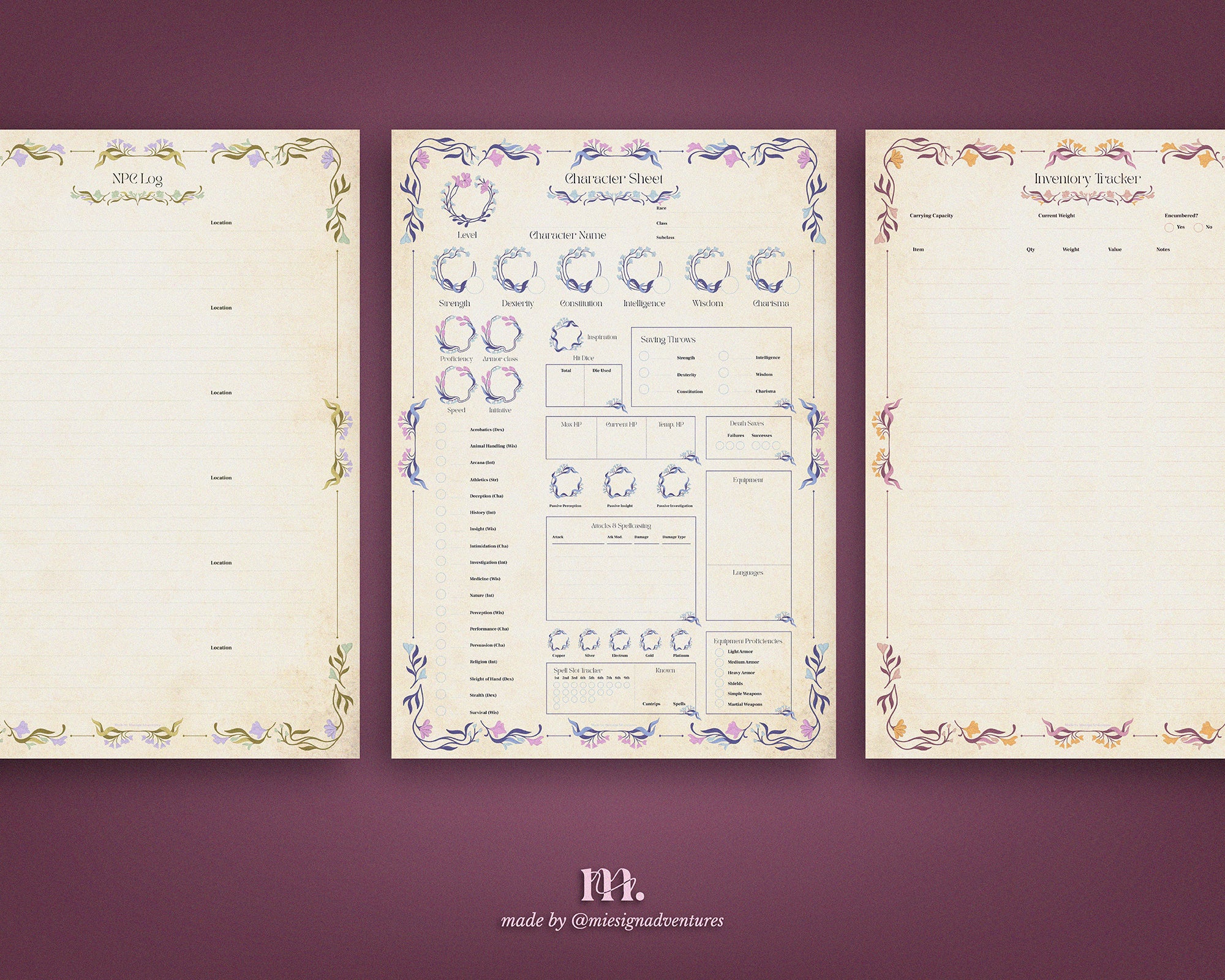 D&D 5e Character Journal Bundle Printable | Floral Fantasy Edition