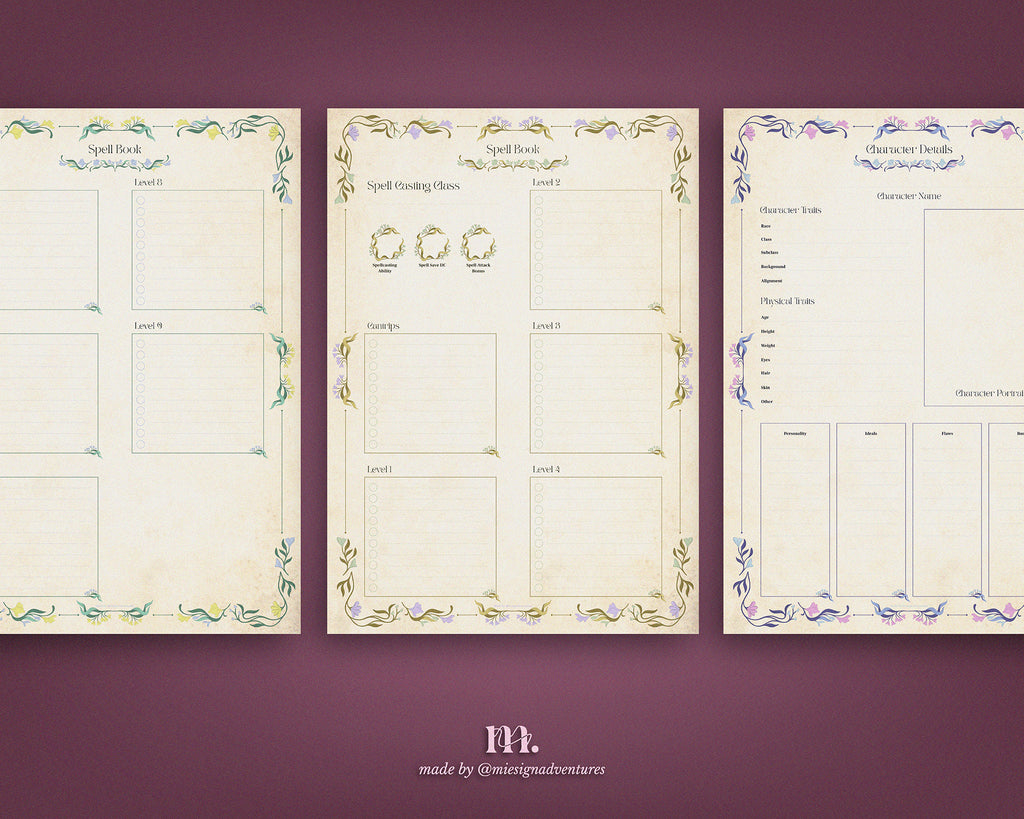 D&D 5e Character Journal Bundle Printable | Floral Fantasy Edition