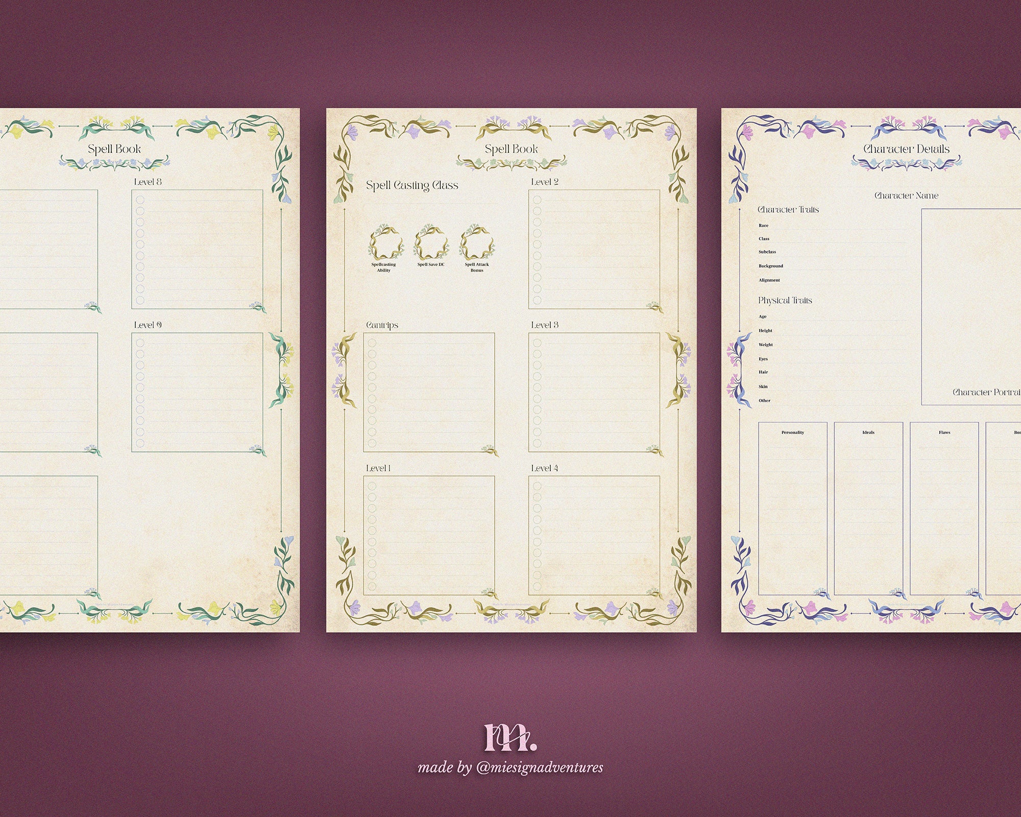 D&D 5e Character Journal Bundle Printable | Floral Fantasy Edition